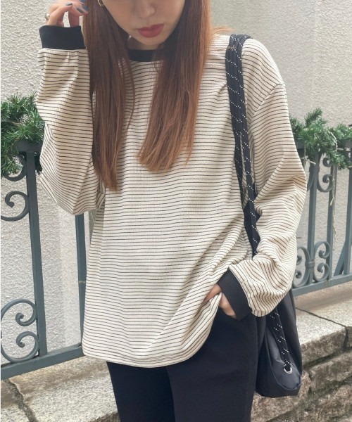 GIMME GIMME（ギミーギミー）の「ボーダーロングスリーブプルオーバー gimw22a007（Tシャツ/カットソー・レディース・アイボリー・FREE）」の2枚目の写真