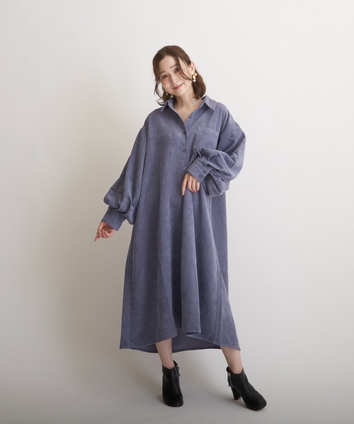 PAPAVER(パパヴェル)の「【papaver】8Wコールバルーン袖OP(ワンピース・レディース・グレイッシュベージュ/チャコールグレー/アイボリー/ブルー系その他・MEDIUM)」の1枚目の写真