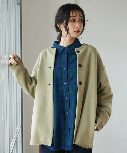 CRAFT STANDARD BOUTIQUE(クラフトスタンダードブティック)の「クルーネック裏起毛カーディガン(カーディガン/ボレロ・レディース・アイボリー/ブラック/カーキ/キャメル・FREE)」の3枚目の写真