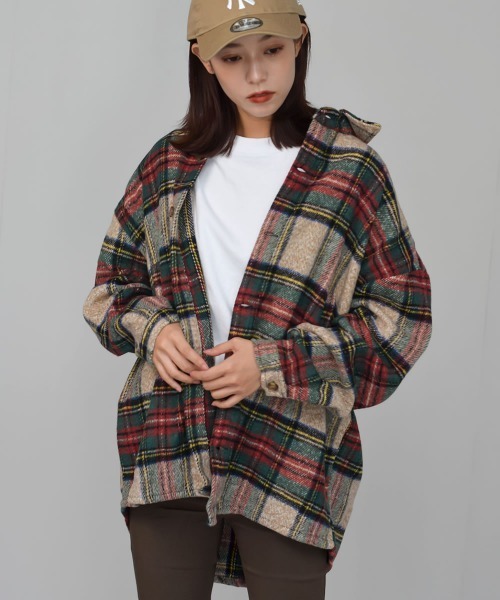 Auntie Rosa（アンティローザ）の「【Shoowtime】ビッグシルエット シャツジャケット Big silhouette Shirt jacket（その他アウター・レディース・レッド/ベージュ・FREE）」の7枚目の写真