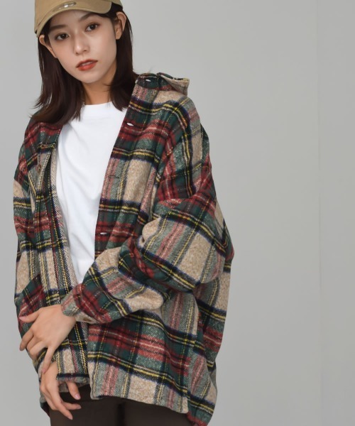 Auntie Rosa（アンティローザ）の「【Shoowtime】ビッグシルエット シャツジャケット Big silhouette Shirt jacket（その他アウター・レディース・レッド/ベージュ・FREE）」の9枚目の写真