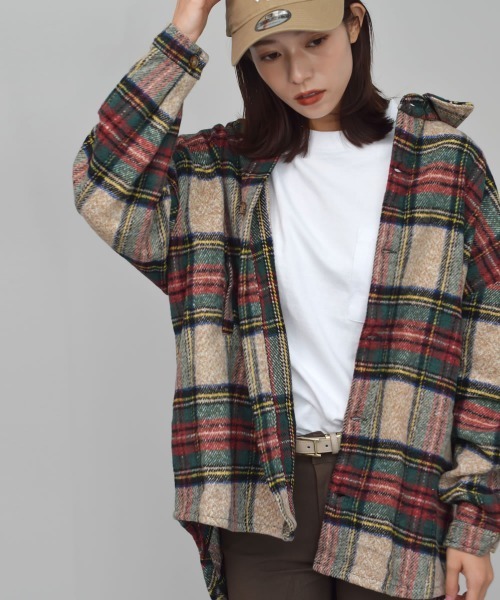 Auntie Rosa（アンティローザ）の「【Shoowtime】ビッグシルエット シャツジャケット Big silhouette Shirt jacket（その他アウター・レディース・レッド/ベージュ・FREE）」の11枚目の写真