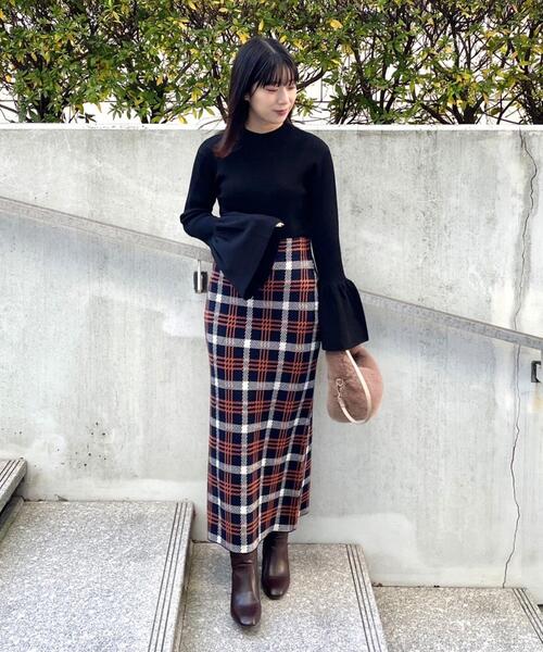 OPAQUE.CLIP（オペークドットクリップ）の「◆チェックジャカードニットスカート（スカート・レディース・ネイビー系1/ブルー系6・38/36）」の19枚目の写真