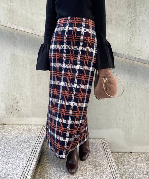 OPAQUE.CLIP（オペークドットクリップ）の「◆チェックジャカードニットスカート（スカート・レディース・ネイビー系1/ブルー系6・38/36）」の20枚目の写真