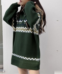 one way | ノルディック柄ハーフジップワンピース(ワンピース)
