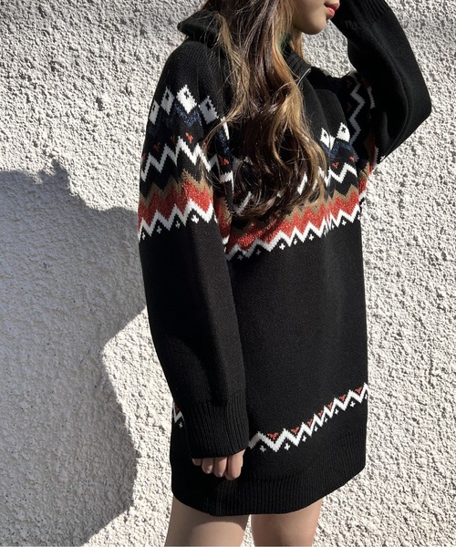 one way（ワンウェイ）の「ノルディック柄ハーフジップワンピース（ワンピース・レディース・ライトグリーン/ホワイト/ブラック・FREE）」の7枚目の写真