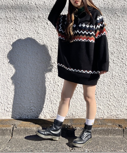 one way（ワンウェイ）の「ノルディック柄ハーフジップワンピース（ワンピース・レディース・ライトグリーン/ホワイト/ブラック・FREE）」の4枚目の写真