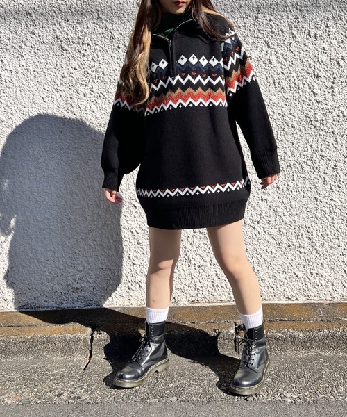 one way（ワンウェイ）の「ノルディック柄ハーフジップワンピース（ワンピース・レディース・ライトグリーン/ホワイト/ブラック・FREE）」の14枚目の写真