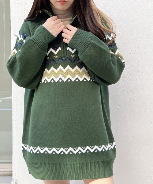 one way（ワンウェイ）の「ノルディック柄ハーフジップワンピース（ワンピース・レディース・ライトグリーン/ホワイト/ブラック・FREE）」の17枚目の写真