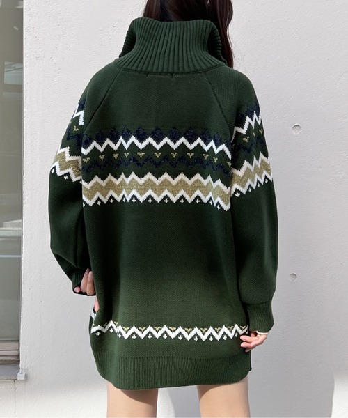 one way（ワンウェイ）の「ノルディック柄ハーフジップワンピース（ワンピース・レディース・ライトグリーン/ホワイト/ブラック・FREE）」の8枚目の写真