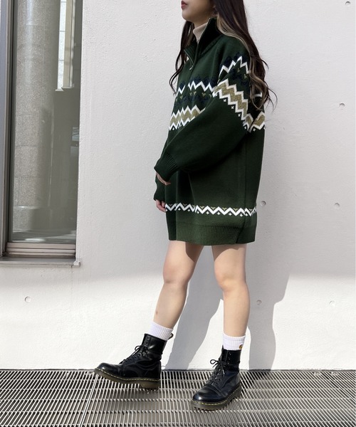 one way（ワンウェイ）の「ノルディック柄ハーフジップワンピース（ワンピース・レディース・ライトグリーン/ホワイト/ブラック・FREE）」の5枚目の写真