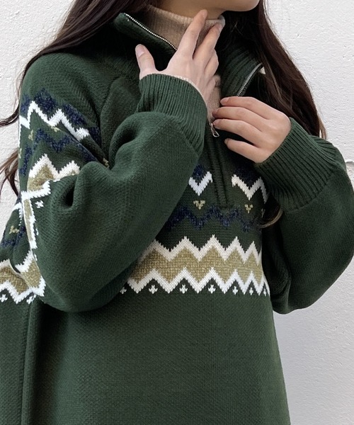 one way（ワンウェイ）の「ノルディック柄ハーフジップワンピース（ワンピース・レディース・ライトグリーン/ホワイト/ブラック・FREE）」の18枚目の写真