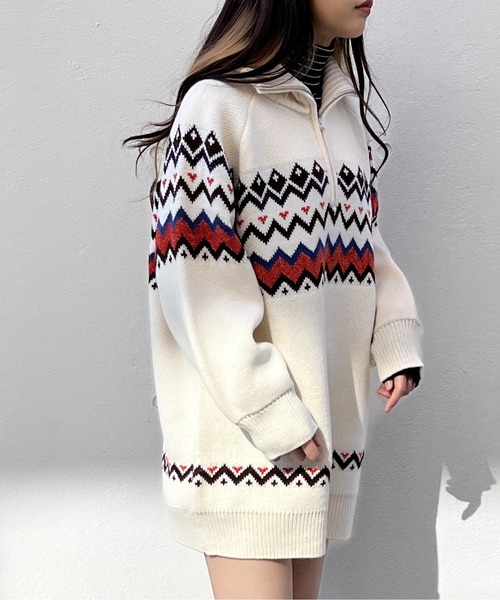 one way（ワンウェイ）の「ノルディック柄ハーフジップワンピース（ワンピース・レディース・ライトグリーン/ホワイト/ブラック・FREE）」の13枚目の写真