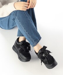 ビジューリボン付き2WAY厚底スニーカー