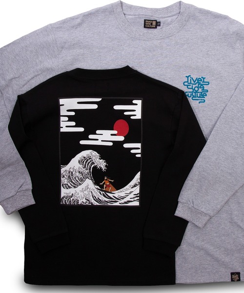 RIVER SIDE CULTURE（リバーサイドカルチャー）の「RIVER SIDE CULTURE/100%コットン　RSC和柄風オッサン波乗り　ロンT (M4)（Tシャツ/カットソー・キッズ・杢グレー/ブラック・100/110/120/130/140/150/160）」の3枚目の写真