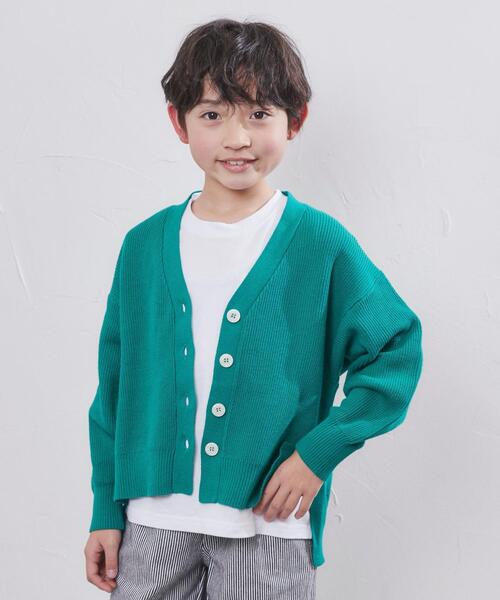 coen（コーエン）の「［洗える］カタアゼVネックカーディガン（カーディガン/ボレロ・キッズ・オフホワイト/レッド/ケリー・110/130/150）」の2枚目の写真