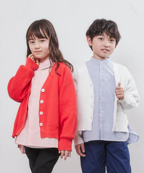 coen（コーエン）の「［洗える］カタアゼVネックカーディガン（カーディガン/ボレロ・キッズ・オフホワイト/レッド/ケリー・110/130/150）」の6枚目の写真