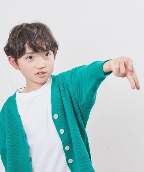 coen（コーエン）の「［洗える］カタアゼVネックカーディガン（カーディガン/ボレロ・キッズ・オフホワイト/レッド/ケリー・110/130/150）」の7枚目の写真