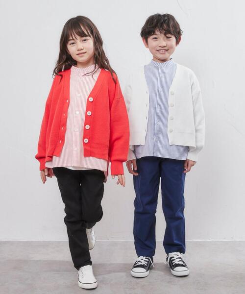 coen（コーエン）の「［洗える］カタアゼVネックカーディガン（カーディガン/ボレロ・キッズ・オフホワイト/レッド/ケリー・110/130/150）」の8枚目の写真