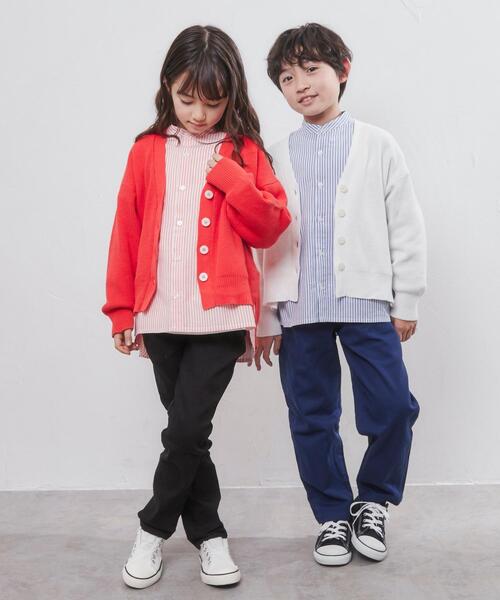 coen（コーエン）の「［洗える］カタアゼVネックカーディガン（カーディガン/ボレロ・キッズ・オフホワイト/レッド/ケリー・110/130/150）」の9枚目の写真
