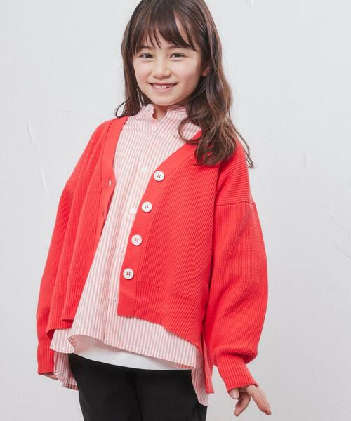 coen（コーエン）の「［洗える］カタアゼVネックカーディガン（カーディガン/ボレロ・キッズ・オフホワイト/レッド/ケリー・110/130/150）」の16枚目の写真
