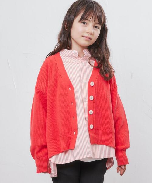 coen（コーエン）の「［洗える］カタアゼVネックカーディガン（カーディガン/ボレロ・キッズ・オフホワイト/レッド/ケリー・110/130/150）」の19枚目の写真