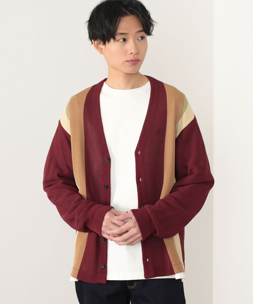 BEAMS HEART（ビームスハート）の「BEAMS HEART / ストライプ カーディガン（カーディガン/ボレロ・メンズ・ワインレッド/ネイビー・SMALL/MEDIUM/LARGE）」の2枚目の写真