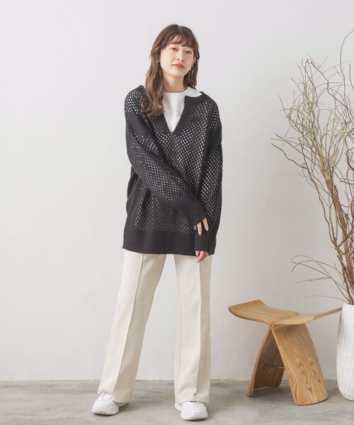RETRO GIRL(レトロガール)の「メッシュスキッパーニットPO(ニット/セーター・レディース・ホワイト/チャコールグレー/ブラック・FREE)」の11枚目の写真