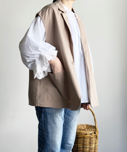 COMMON WARE（コモンウェアー）の「COMMONWARE:TRストレッチテーラドジレ ベスト（ベスト・レディース・モカ/グリーン/サックスブルー/オフホワイト/ベージュ/ブラック・L/XL/M）」の5枚目の写真