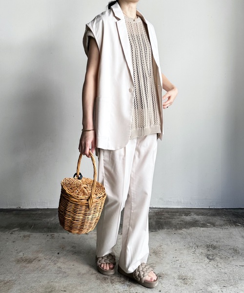 COMMON WARE（コモンウェアー）の「COMMONWARE:TRストレッチテーラドジレ ベスト（ベスト・レディース・モカ/グリーン/サックスブルー/オフホワイト/ベージュ/ブラック・L/XL/M）」の9枚目の写真