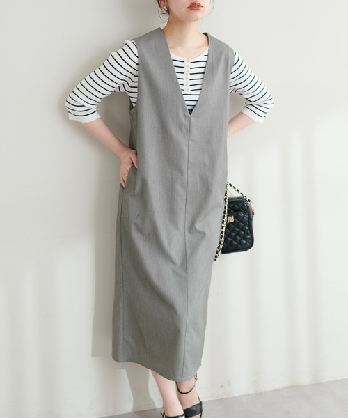 natural couture（ナチュラルクチュール）の「お上品ツイルジャンスカ（ジャンパースカート・レディース・パープル/カーキ/グレー/ブラック・FREE）」の3枚目の写真