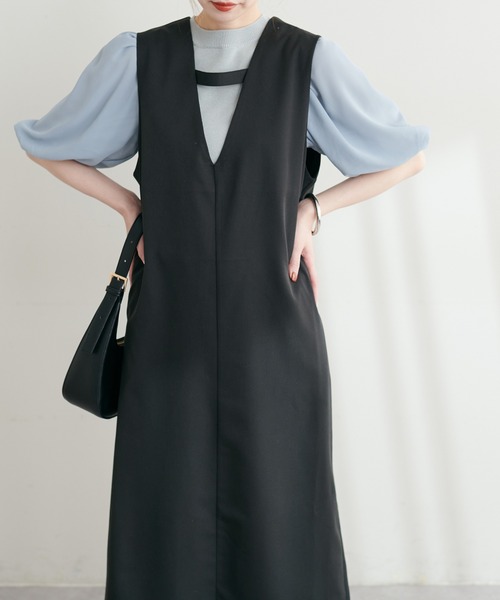 natural couture（ナチュラルクチュール）の「お上品ツイルジャンスカ（ジャンパースカート・レディース・パープル/カーキ/グレー/ブラック・FREE）」の7枚目の写真