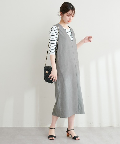 natural couture（ナチュラルクチュール）の「お上品ツイルジャンスカ（ジャンパースカート・レディース・パープル/カーキ/グレー/ブラック・FREE）」の10枚目の写真