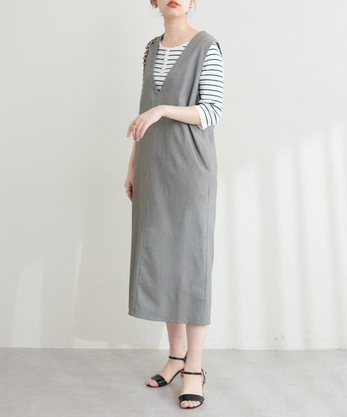 natural couture（ナチュラルクチュール）の「お上品ツイルジャンスカ（ジャンパースカート・レディース・パープル/カーキ/グレー/ブラック・FREE）」の9枚目の写真