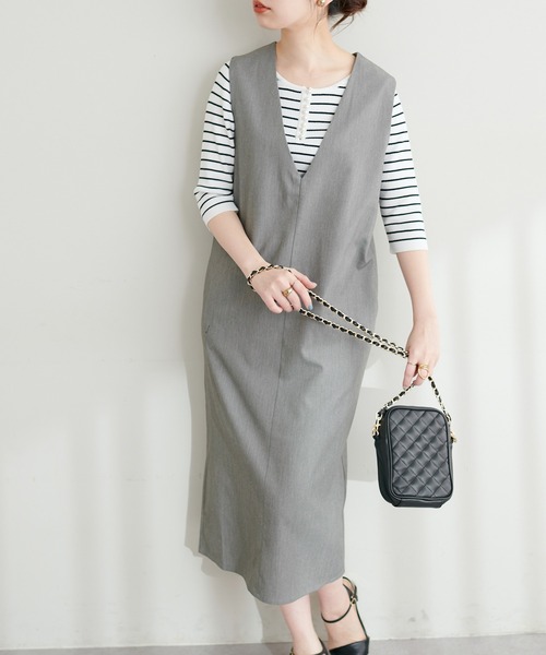 natural couture（ナチュラルクチュール）の「お上品ツイルジャンスカ（ジャンパースカート・レディース・パープル/カーキ/グレー/ブラック・FREE）」の11枚目の写真