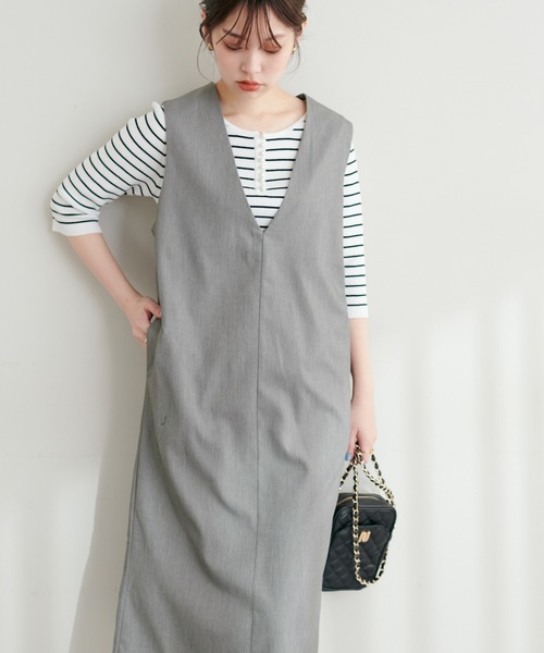 natural couture（ナチュラルクチュール）の「お上品ツイルジャンスカ（ジャンパースカート・レディース・パープル/カーキ/グレー/ブラック・FREE）」の12枚目の写真