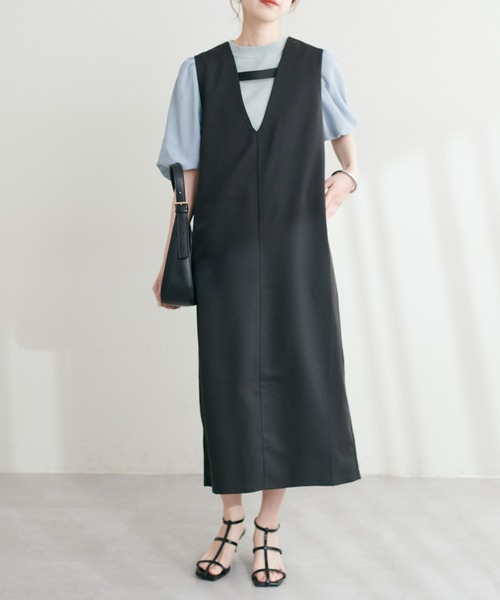 natural couture（ナチュラルクチュール）の「お上品ツイルジャンスカ（ジャンパースカート・レディース・パープル/カーキ/グレー/ブラック・FREE）」の5枚目の写真