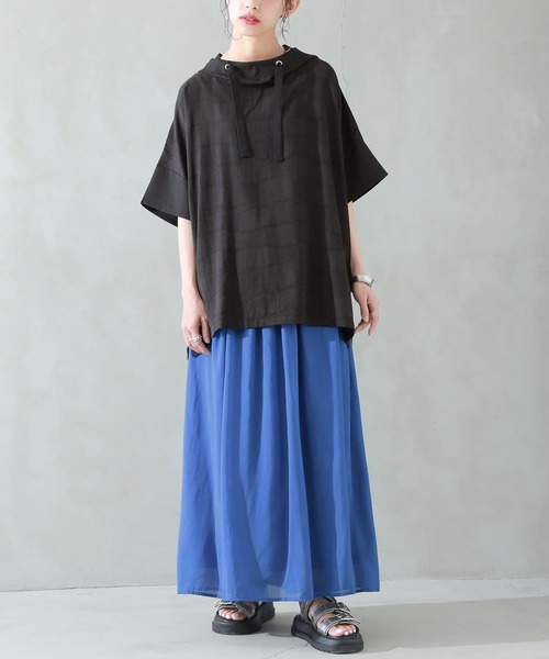 osharewalker（オシャレウォーカー）の「【廃盤】『異素材スタンドフード半端袖パーカー』（パーカー・レディース・ブラック/ベージュ・FREE）」の6枚目の写真