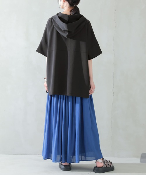 osharewalker（オシャレウォーカー）の「【廃盤】『異素材スタンドフード半端袖パーカー』（パーカー・レディース・ブラック/ベージュ・FREE）」の8枚目の写真