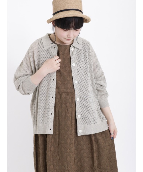 Samansa Mos2（サマンサ モスモス）の「メッシュ編み襟付カーディガン（カーディガン/ボレロ・レディース・ブルー/グリーン/チャコール/ベージュ・ﾌﾘ-）」の3枚目の写真