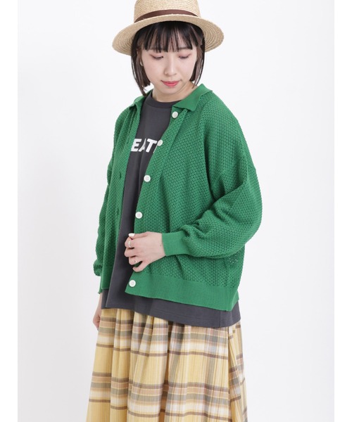 Samansa Mos2（サマンサ モスモス）の「メッシュ編み襟付カーディガン（カーディガン/ボレロ・レディース・ブルー/グリーン/チャコール/ベージュ・ﾌﾘ-）」の22枚目の写真