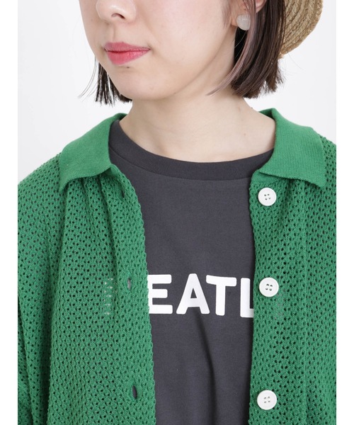 Samansa Mos2（サマンサ モスモス）の「メッシュ編み襟付カーディガン（カーディガン/ボレロ・レディース・ブルー/グリーン/チャコール/ベージュ・ﾌﾘ-）」の11枚目の写真