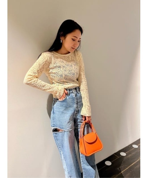 MOUSSY（マウジー）の「BACK OPEN LACE トップス（Tシャツ/カットソー・レディース・ブラック/アイボリー/オレンジ・FREE）」の22枚目の写真