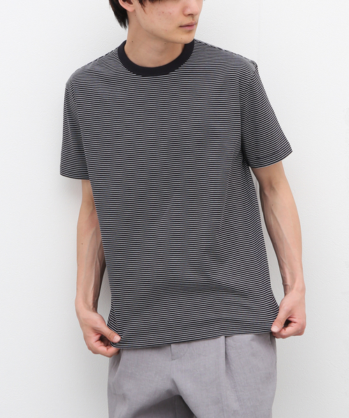 handvaerk（ハンドバーク）の「【handvaerk / ハンドバーク】60/2 NEWCREW NECK S/S T BORDER（Tシャツ/カットソー・メンズ・ブラック/ホワイト・SMALL/MEDIUM/LARGE）」の2枚目の写真