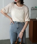 Anss.me(アンスミー)の【Anss.me】フラワージャガードパフスリーブTシャツ