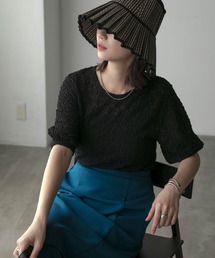 Anss.me | 【Anss.me】フラワージャガードパフスリーブTシャツ(Tシャツ/カットソー)