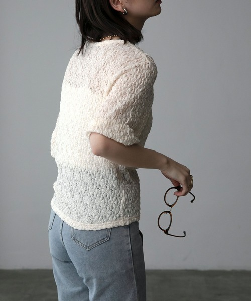 Anss.me(アンスミー)の「【Anss.me】フラワージャガードパフスリーブTシャツ(Tシャツ/カットソー・レディース・ブルー/アイボリー/ブラック/オレンジ/グリーン・FREE)」の17枚目の写真