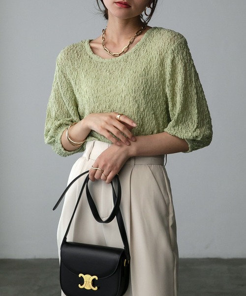 Anss.me(アンスミー)の「【Anss.me】フラワージャガードパフスリーブTシャツ(Tシャツ/カットソー・レディース・ブルー/アイボリー/ブラック/オレンジ/グリーン・FREE)」の19枚目の写真