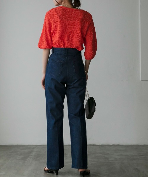 Anss.me(アンスミー)の「【Anss.me】フラワージャガードパフスリーブTシャツ(Tシャツ/カットソー・レディース・ブルー/アイボリー/ブラック/オレンジ/グリーン・FREE)」の21枚目の写真