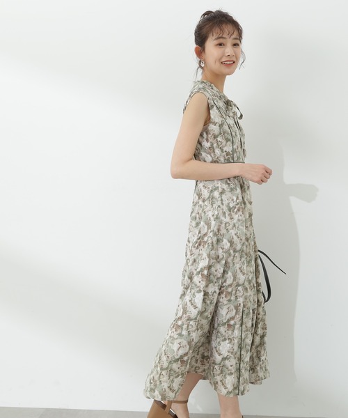 N.（N. Natural Beauty Basic）（エヌエヌナチュラルビューティーベーシック）の「【S Size Line】◆ブラッシュプリントリボンタイワンピース（ワンピース・レディース・ベージュ/グリーン/グレー・SMALL/MEDIUM）」の13枚目の写真